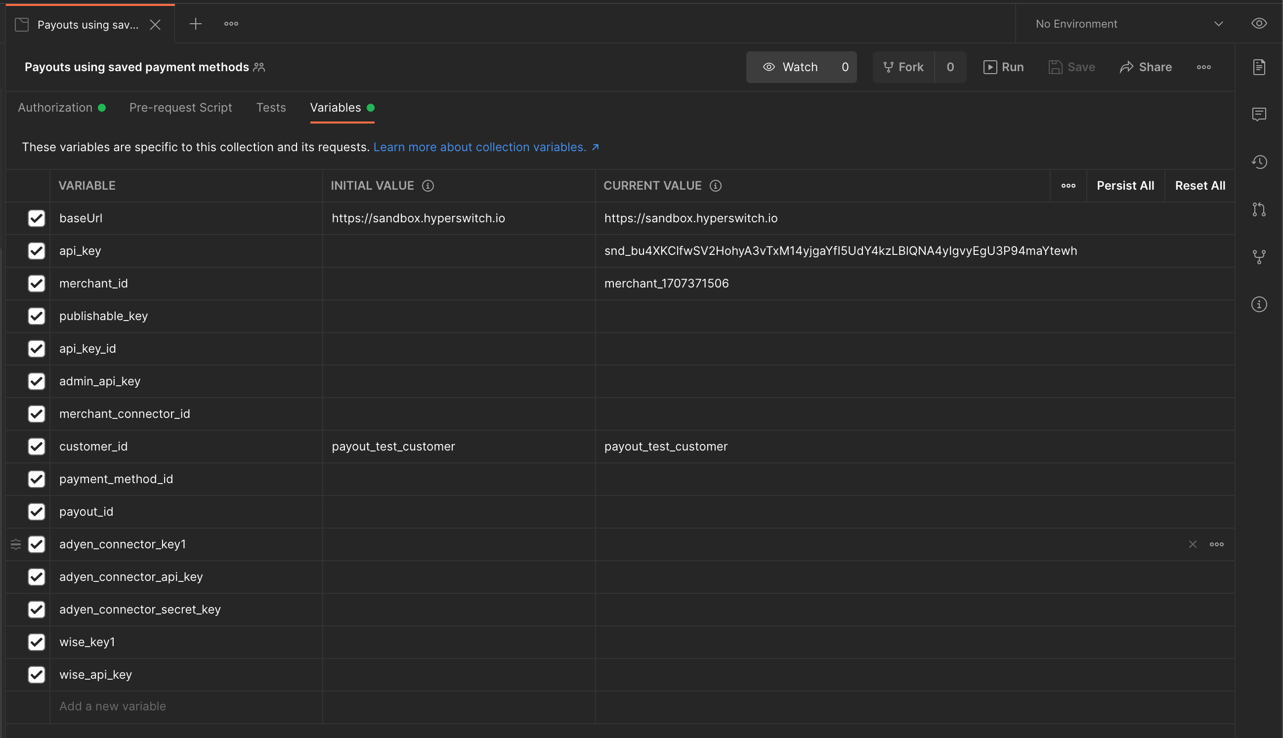 Updating env variables in postman collection